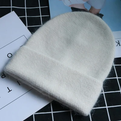 Beige Зимняя вязаная шапка Skullies из кроличьего меха в винтажном стиле для женщин, женские шапки бини, плотные теплые женские шапки Gorro, Лыжные шапки для девочек, новинка - Цвет: Beige