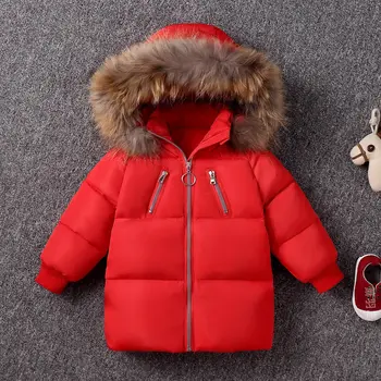 

White Duck Down Children's Down Jacket Boys and Girls Thickened Down Jacket in the Small Baby Fur Collar Hooded Jacket 4 Colors