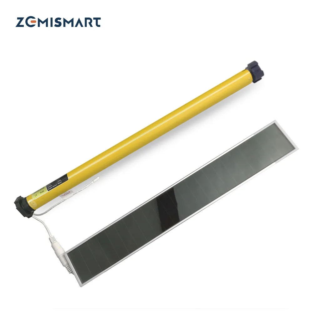 Zemismart Rechargable Roller Blind Motor with Solar Panel for 38mm Tube Motorized Electric Roller Blind Shade RF Remote Control