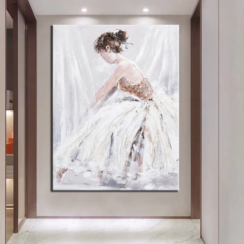 100% Hand-painted Modern Beautiful Wedding Dress Girl Abstract Canvas Paintings Latest Design Oil Painting Wall Decor Art image_0