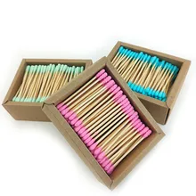 200 шт./кор. двойной головкой ватный тампон бамбуковые палочки ватный тампон одноразовые бутоны сахарной ваты для Красота макияж носа, чистка ушей