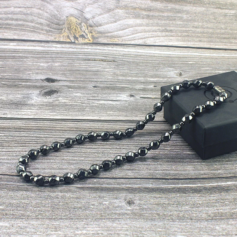 Magnetic Hematite Twisted Round Beads Energy Necklace for Men and Women Healthy Jewelry Handmade Therapy