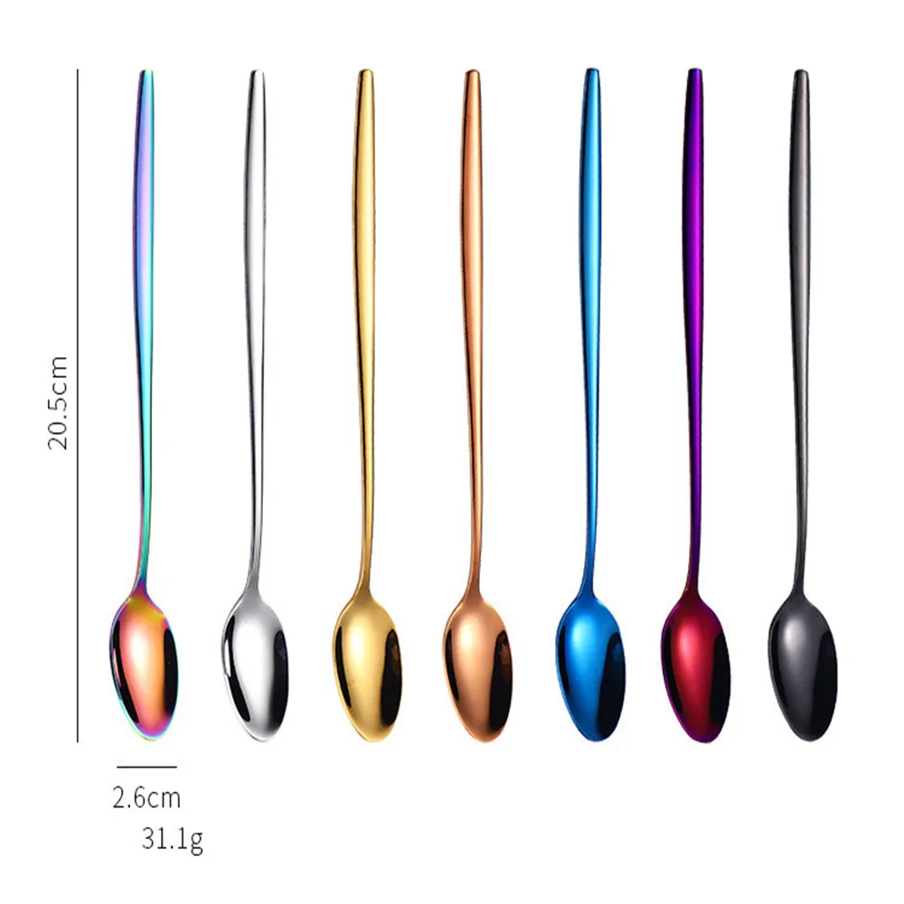 

Pointed Spoon Korean 201 Stainless Steel Square Head Round Head Creative Titanium Plated 7 Colorful Long Stirring Coffee Spoon