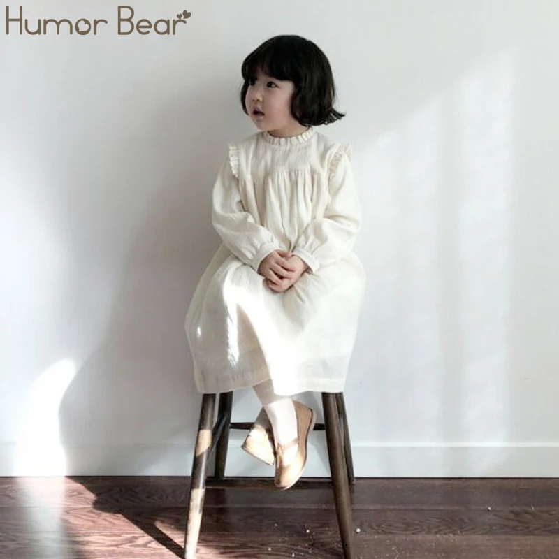 Humor Bear/новое осеннее платье принцессы в британском стиле из хлопка и льна с длинными рукавами и кружевным воротником в виде листьев лотоса, Япония и Южная Корея - Цвет: Beige