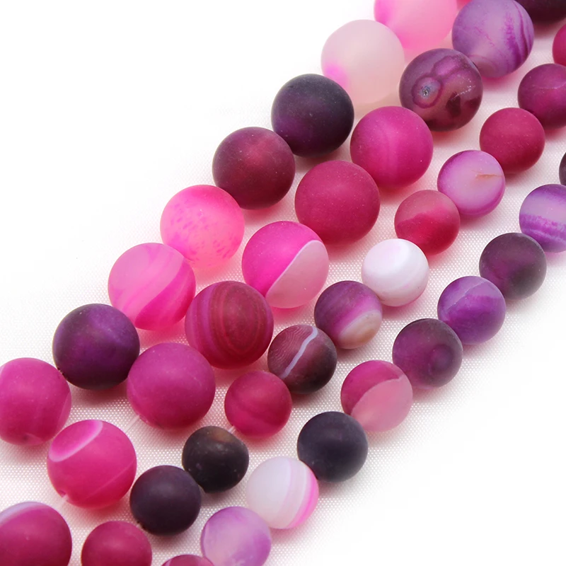 

Natural Stone Matte Polished Rose Red Stripes Agates Stone Beads 6 8 10 MM Spacer Loose Beads Diy for Jewelry Making bracelet