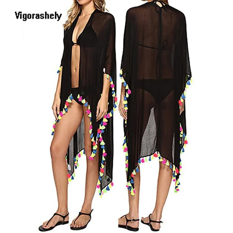 

2019 Bikini Cover Up Lace Tassels Swimsuit Beach Dress Mesh Women Summer Ladies Cover-Ups Bathing Suit Beach Wear Tunic