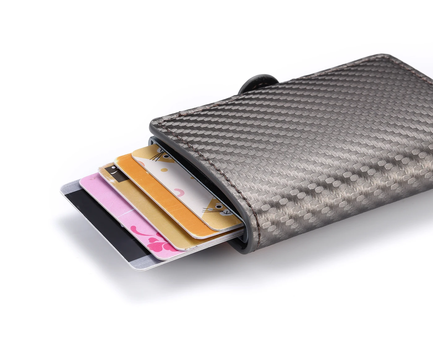 Bycobecy RFID Top Quality Carbon Fiber Credit Card Holder Business Men Button Wallet New Male Coin Purse ID Holder with Zipper