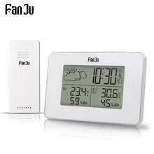 FanJu LCD Digital Alarm Clock Weather Station Wireless Sensor Hygrometer Thermometer Electronic Time Desktop Table Clocks