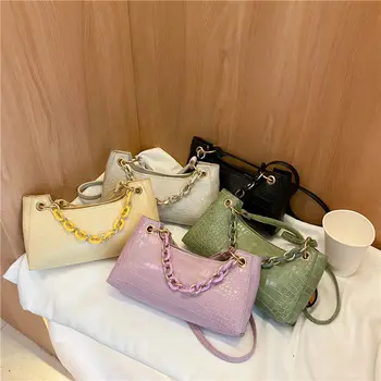 

Causal Crocodile Pattern Female Underarm Shoulder Bag Vintage PU Leather Women Fashion Chain Baguette Bags Purse Handbags Bolsa