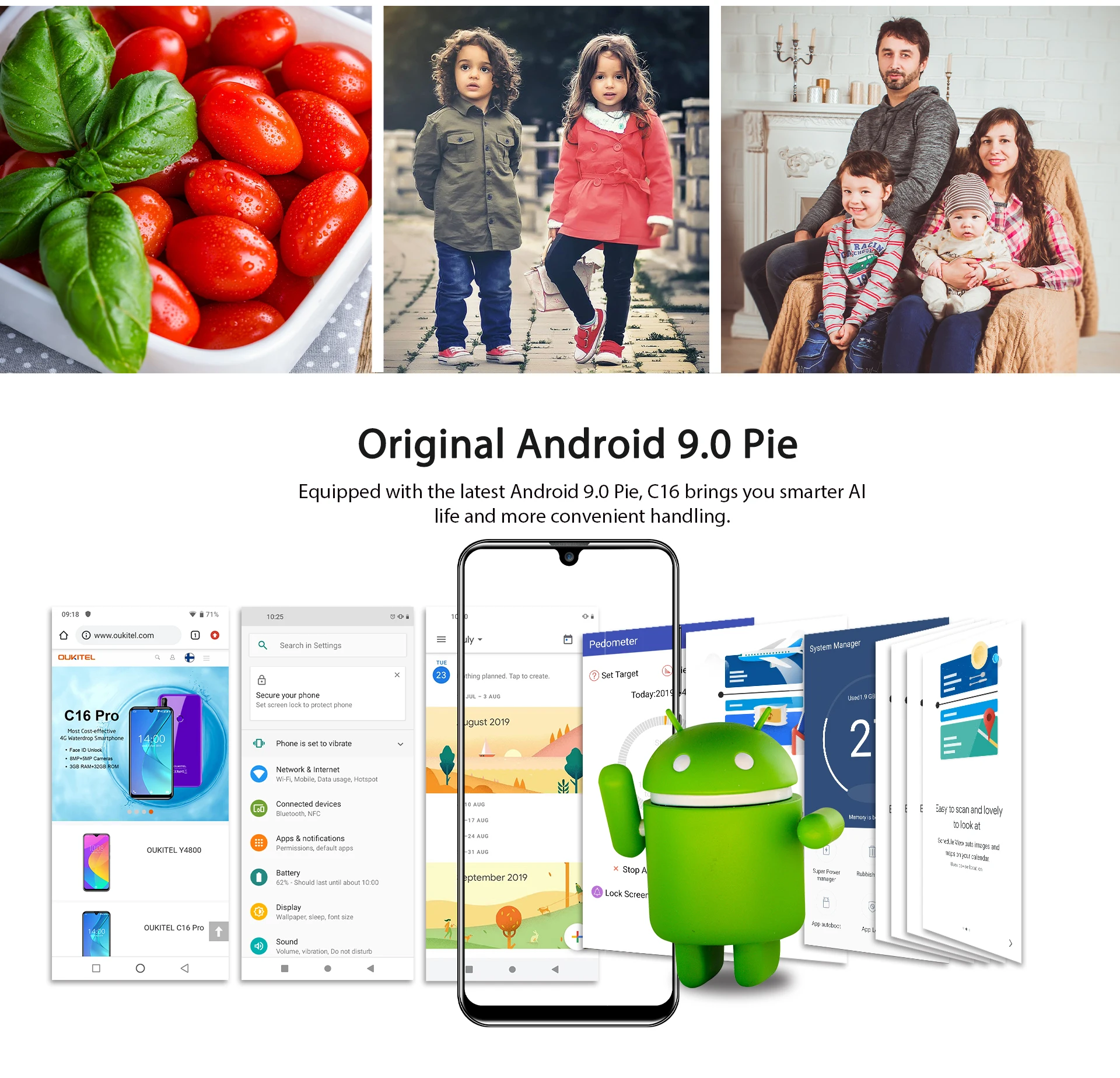 OUKITEL C16 смартфон 5,7" HD 19:9 экран капли Android 9,0 отпечаток пальца мобильный телефон MT6580P 2G ram 16G rom 2600mAh разблокировка