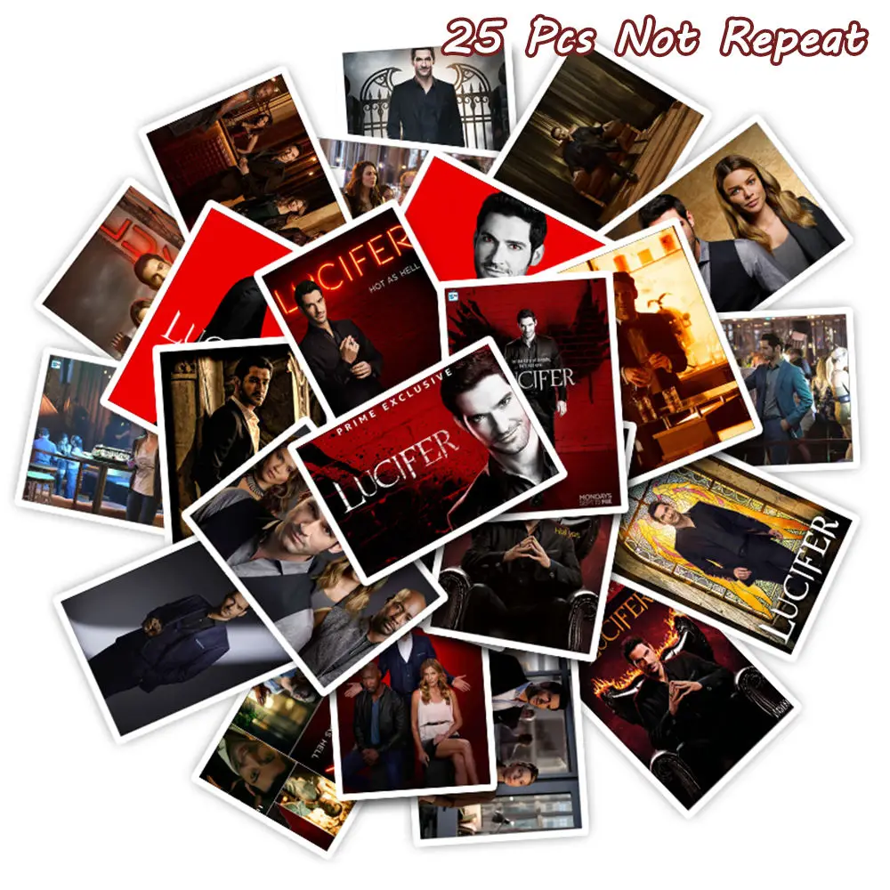 

25Pcs Classic TV Series Lucifer Stickes Waterproof Vinly Decal for Phone Suitcase Pad Fridge Guitar Decals Wall Decor