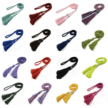 

Lady Women Fabric Braided Tassel Slim Self Tied Belt Dress Waistband Decoration HGBLT0301