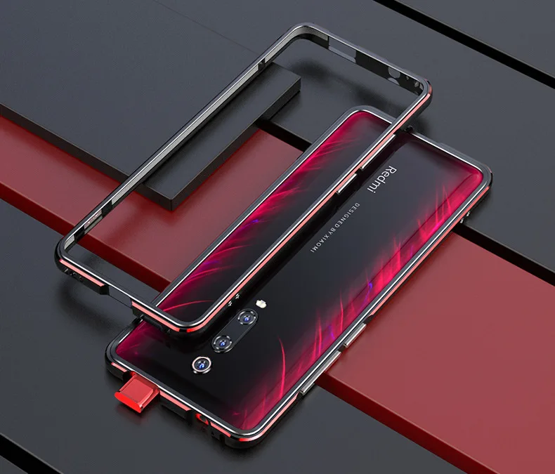 Для Xiao mi Red mi K20 K20Pro тонкий алюминиевый бампер чехол для Xiaomi mi 9T Pro Роскошный Металлический противоударный бампер с винтовым инструментом - Цвет: Black-Red
