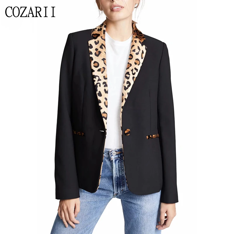 

Vintage Leopard print black blazer coat women winter women blazers and jackets long sleeve korean chic office suit jacket