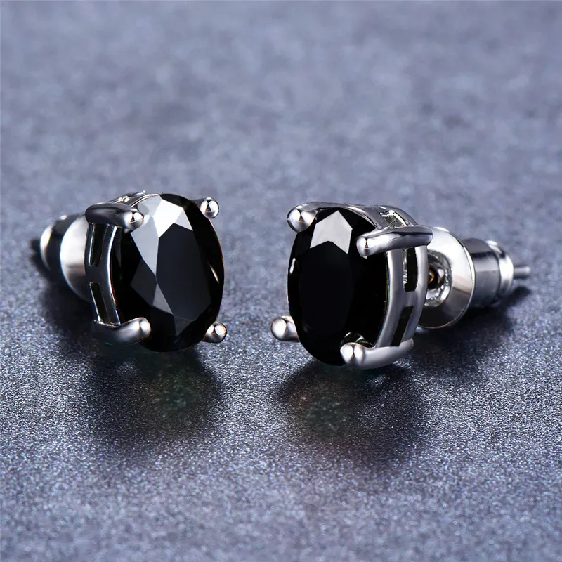 Black Earrings Очаровательный, с мелкими драгоценными камнями красный синий камень мистическое Радужное огонь Кристалл Двойные серьги 925 серебро красочный Циркон Овальные серьги-гвоздики для женщин Cz - Окраска металла: Black Earrings