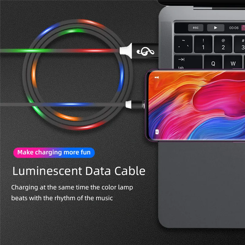 Светящийся Магнитный светодиодный USB C Micro USB кабель для samsung S10 S9 type-c Зарядка 1 м магнит Зарядное устройство usb type C Кабели шнур