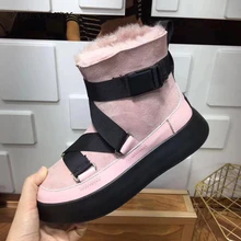 VIISENANTIN; коллекция года; модные теплые зимние ботинки на толстой подошве; ботильоны с натуральным мехом; цвет розовый, черный; модная обувь