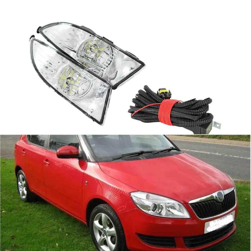 Автомобильный светодиодный противотуманный светильник для Skoda Fabia MK2 5J 2011 2012 2013 передняя светодиодный Противотуманные фары светильник ламп провода