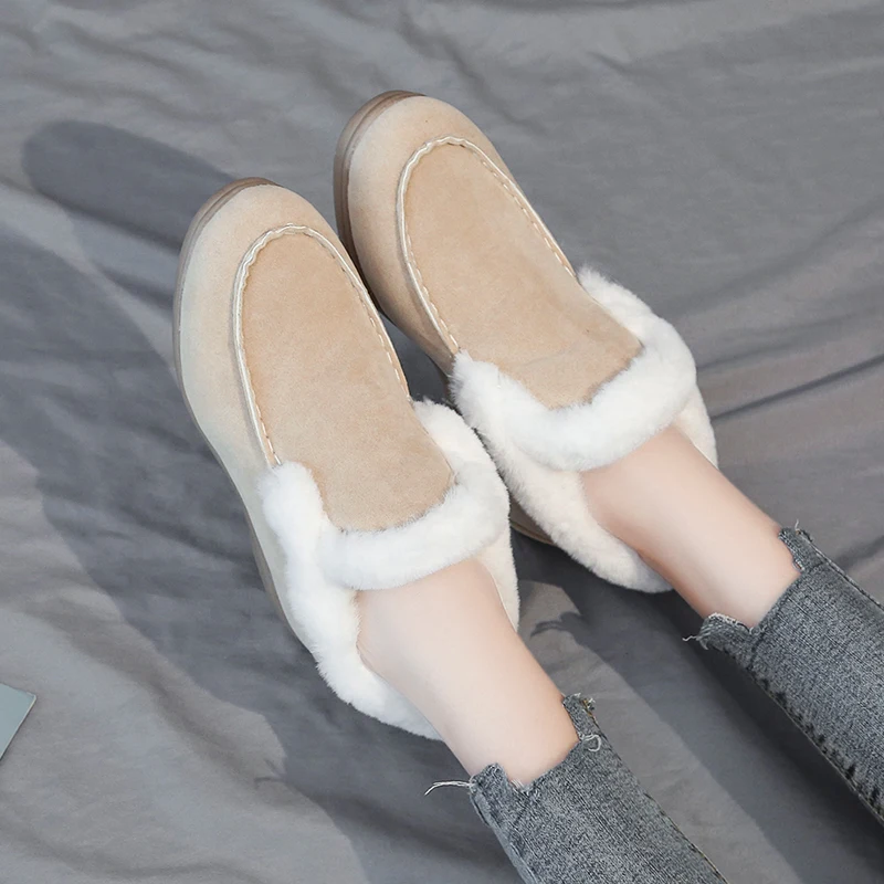 Fashin Ankle Boots For Women Suede-leather Boots Fur Shoes Warm Winter Slip-on Comfortable and Light Snow