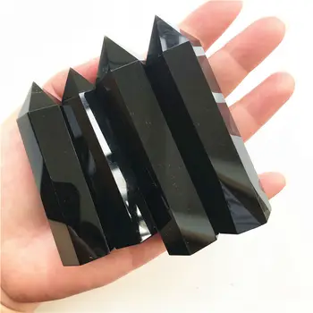 

1pc Natural Obsidian Black Obelisk Tower Quartz Stone Point Hexagonal Wand Decoration Healing 80-100mm