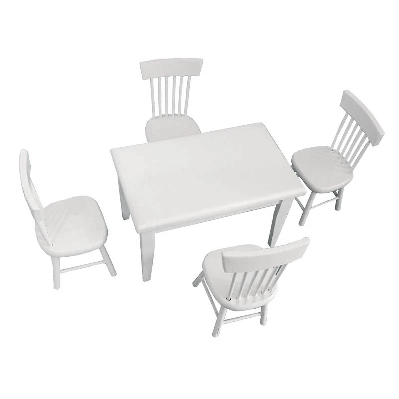 

1:12 Doll House Mini Furniture Model Pocket Toy White Square Dining Table and Chair 5-Piece Set