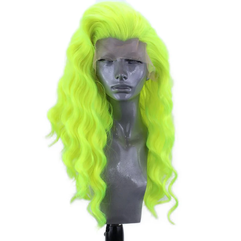 RONGDUOYI желтый Синтетический Синтетические волосы на кружеве парик с боковой части длинные глубокая волна термостойкие Косплэй 13x3 Синтетические волосы на кружеве парики для Для женщин