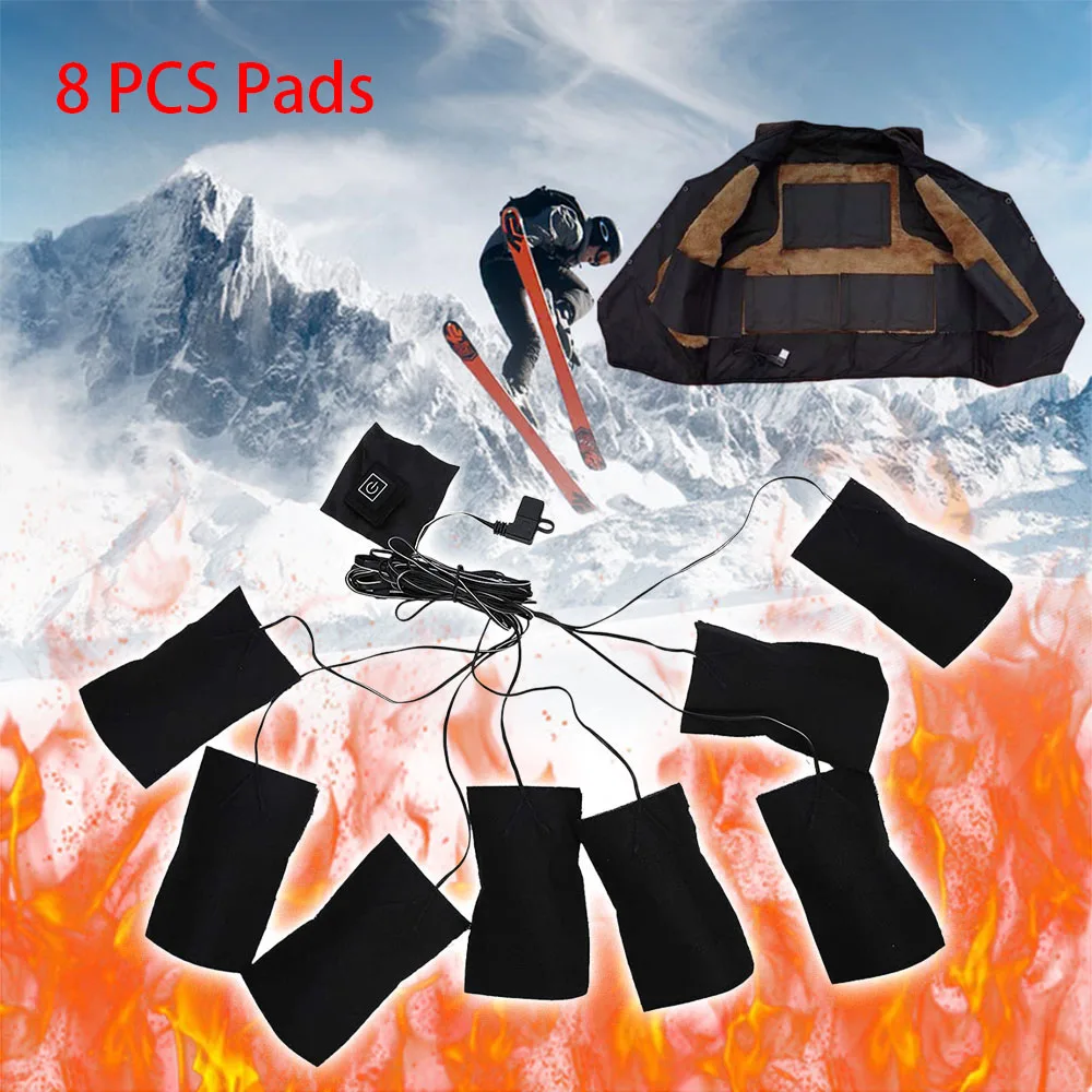 

8 in 1 USB Heater Pad With Temperature Electric Heating Sheet For Women Jacket Vest Warm Winter For Hunting Cycling Fishing 2020