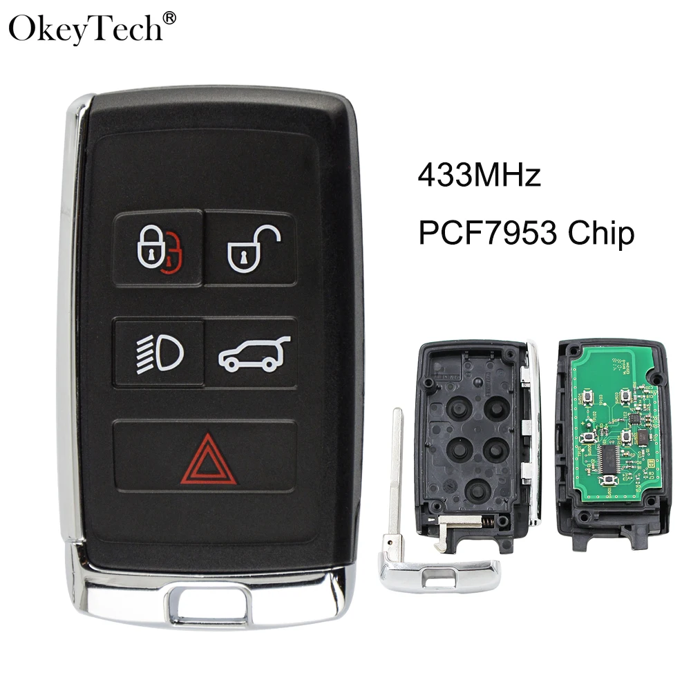 Okeytech 5 пуговицы 433MHz Smart Key для Land Rover freelander MK1 TD4 TD5 с PCF7953 чип вставить необработанное лезвие дистанционный ключ карты