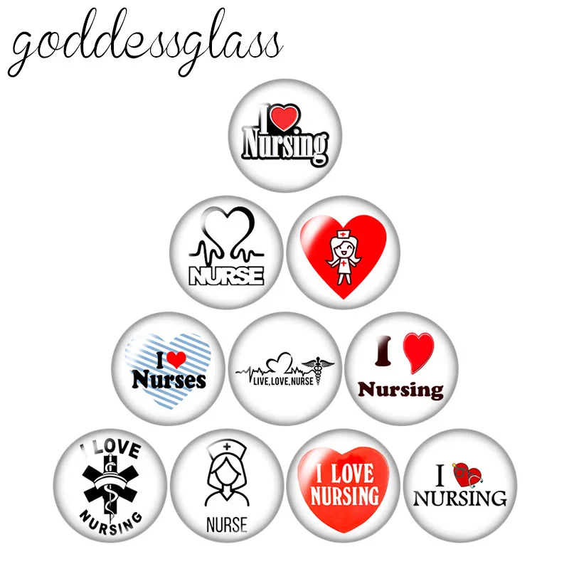 

10 шт., круглые стеклянные кабошоны для медсестер, 12/18/20/25 мм