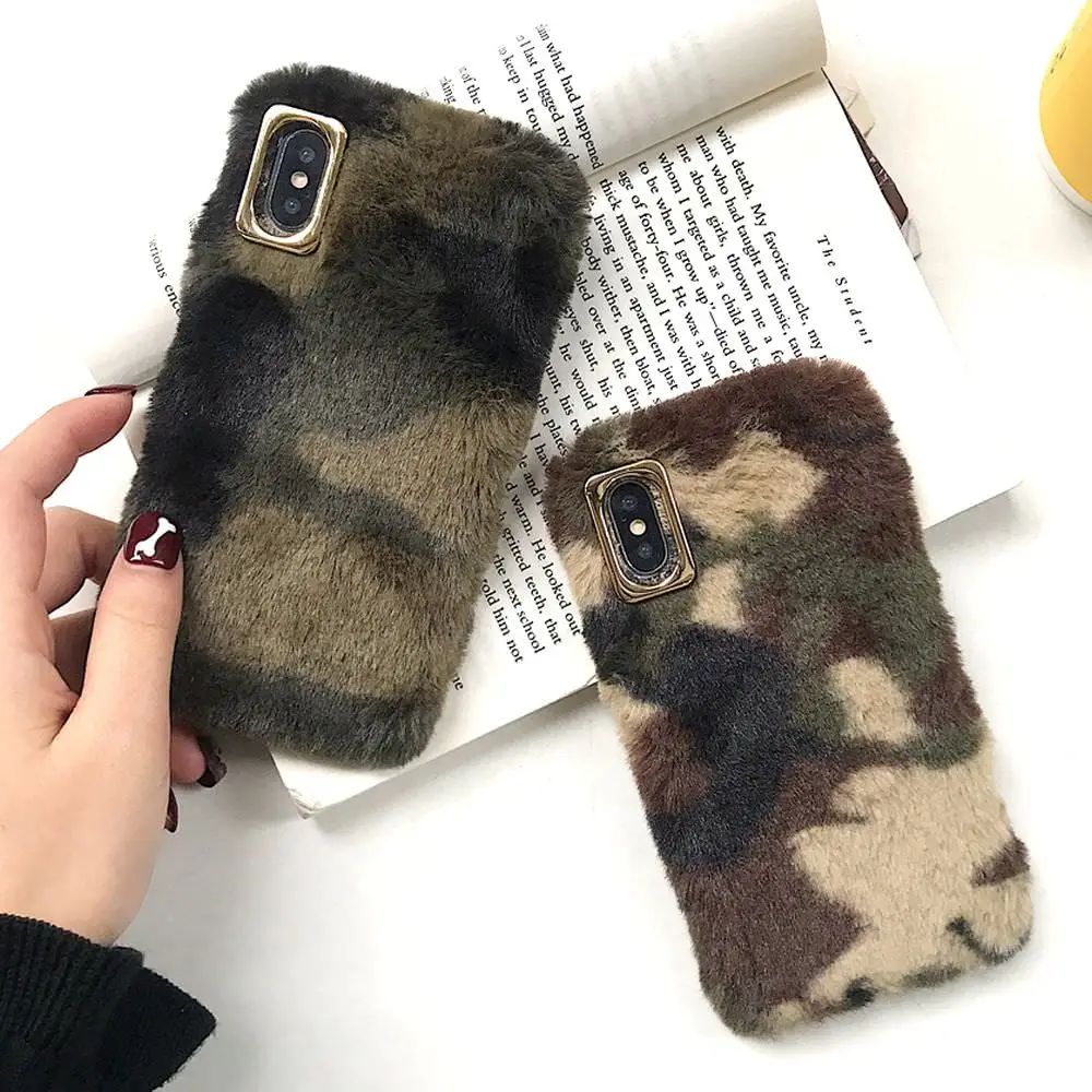 LCHULLE теплый меховой пушистый чехол для Apple IPhone X XS MAX XR 6 6S 7 8 Plus 5 5S SE мягкий армейский