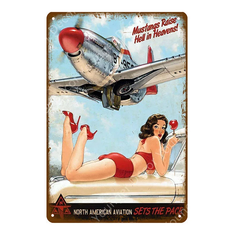 YD6794DI Модель самолета металлическая вывеска Pin Up девушки ВИНТАЖНЫЙ ПЛАКАТ американская Франция темно-синий самолет настенная живопись Паб Бар домашний декор YI-187 - Цвет: YD6794DI