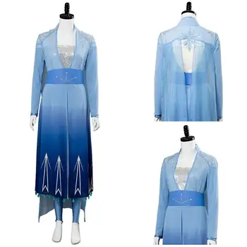 

Adult Princess Elsa Cosplay Costume Blue Long Dress Halloween Carnival Costume Made