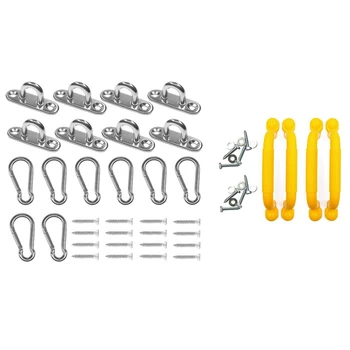

4Pcs Swing Armrest Handle Solid Color Swing Set Yellow & 8Pcs Stainless Steel Pad Eye Plate U Hooks with Snap Hook