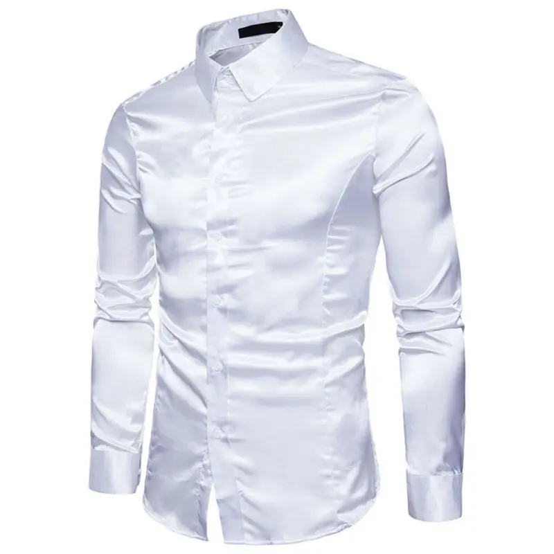 New Fashion Men's Silk Satin Shirts Long Sleeve Satin Smooth Tops Plain Business Ruffled Vintage Wedding Tuxedo Formal Shirts New Fashion Men's Silk Satin Shirts Long Sleeve Satin Smooth Tops Plain Business Ruffled Vintage Wedding Tuxedo Formal Shirts