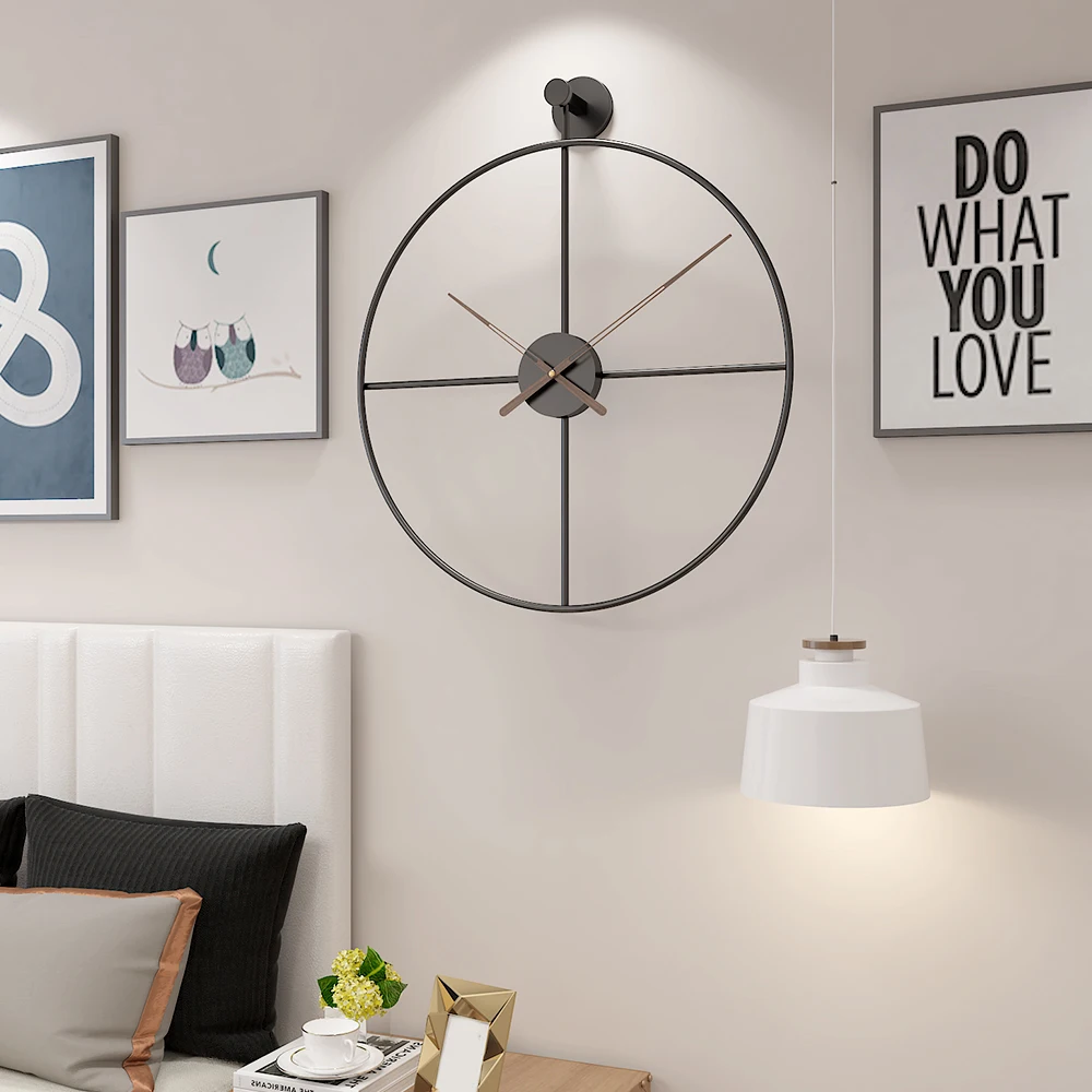 Günstige 18 20 zoll Retro Europäischen Stil Wanduhr Haushalt Schlafzimmer Eisen Kunst Uhr Wand Dekor Schwarz Rahmen Nussbaum Pointer