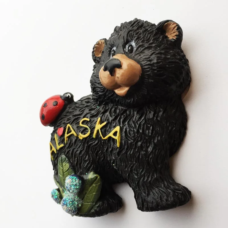 North America USA Alaska 3D Cartoon Bear & Milu deer Fridge Magnets Tourism Souvenir Refrigerator Magnetic Sticker Gifts