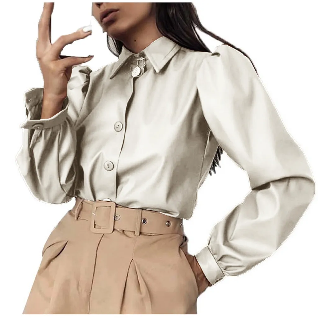 Roupas Femininas, новинка, Женские винтажные топы на осень и зиму, одноцветные Топы с длинным рукавом и пуговицами, женские блузки