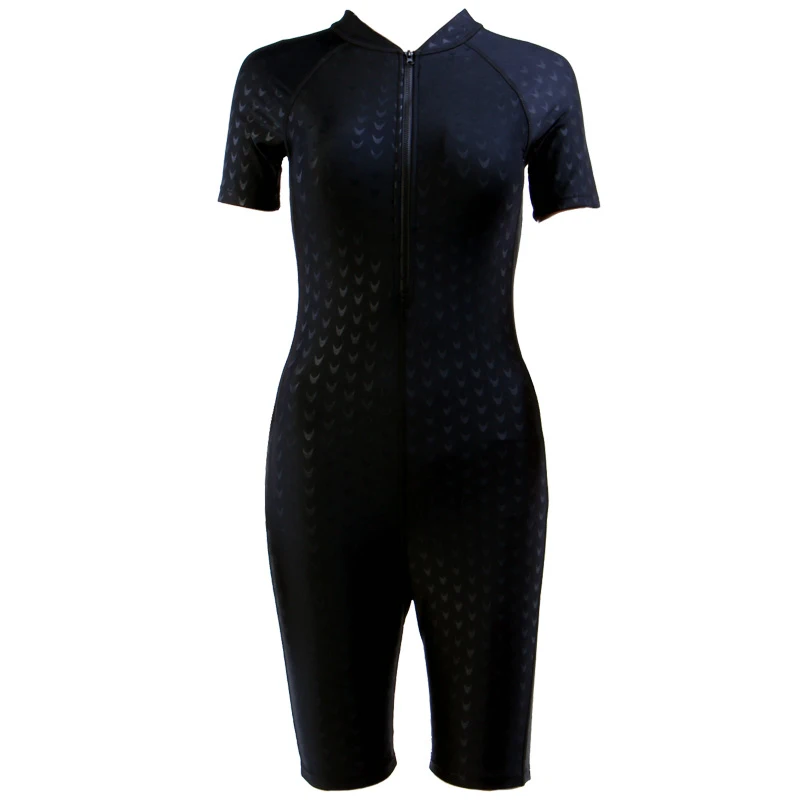 Swimsuit Women's Siamese Sports Short Sleeve Shorts Large Size Swimwear Push Up Bra Beach One Piece Swimsuit Zipper Surf Suit