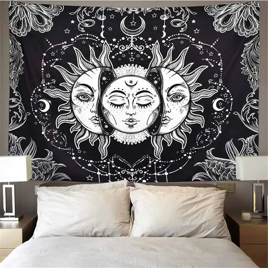Hippie Sun Moon Mandala Tapiz Colgante De Pared Indio Ouija Craneo