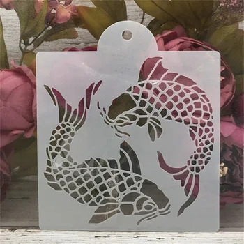 

15*17.5cm Two Carp Fish DIY Craft Layering Stencils Painting Scrapbooking Stamping Embossing Album Paper Card Template