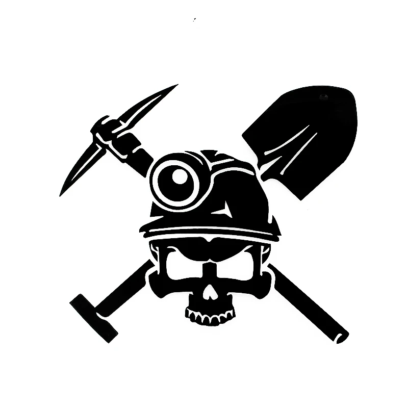 

DAWASARU Weird Waterproof Custom Miners Personality Skull Car Stickers Stylish Motorcycle Vinyl Decals Black/Silver 15CM*13CM