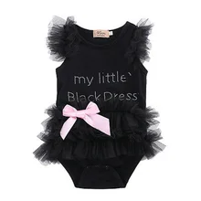 US Stock Hot Newborn Baby Girls Bodysuits Fashion Embroidered Lace My Little Black Dress Letter infant Baby Bodysuit