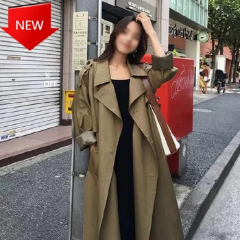 

warm lapel female windbreaker long sleeve lady casual stock hotsale women spring long light trench coat