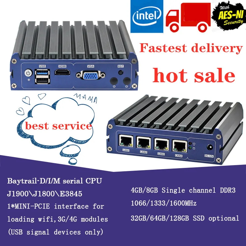 Atom E3845 Vpn Server Mini Pc 4gb Ram Quad Core Fanless Pfsense Firewall  With 4 Lan Port Router Support Aes-ni - Industrial Computer & Accessories -  AliExpress