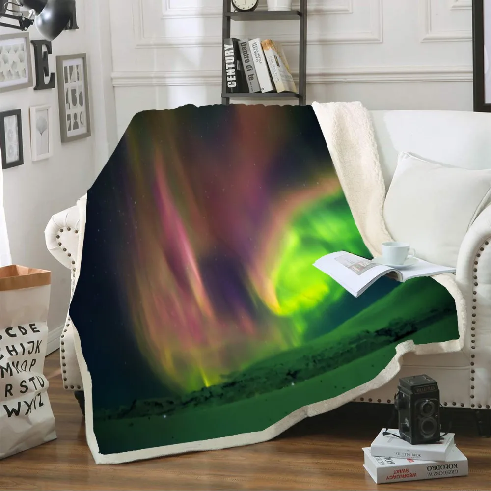 Натуральная серия шерстяное одеяло Auroras печать пледы одеяло мягкое уютное одеяло для поездок пикников ночное небо комнаты декор