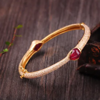 

MetJakt National Style S925 Sterling Silver Ruby Enamel Ladies' Bracelet