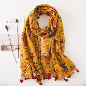 

2020 quality Lady Fashion cotton material scarf Autumn and winter Luxury brand Cotton silk scarves women's New Print beach shawl