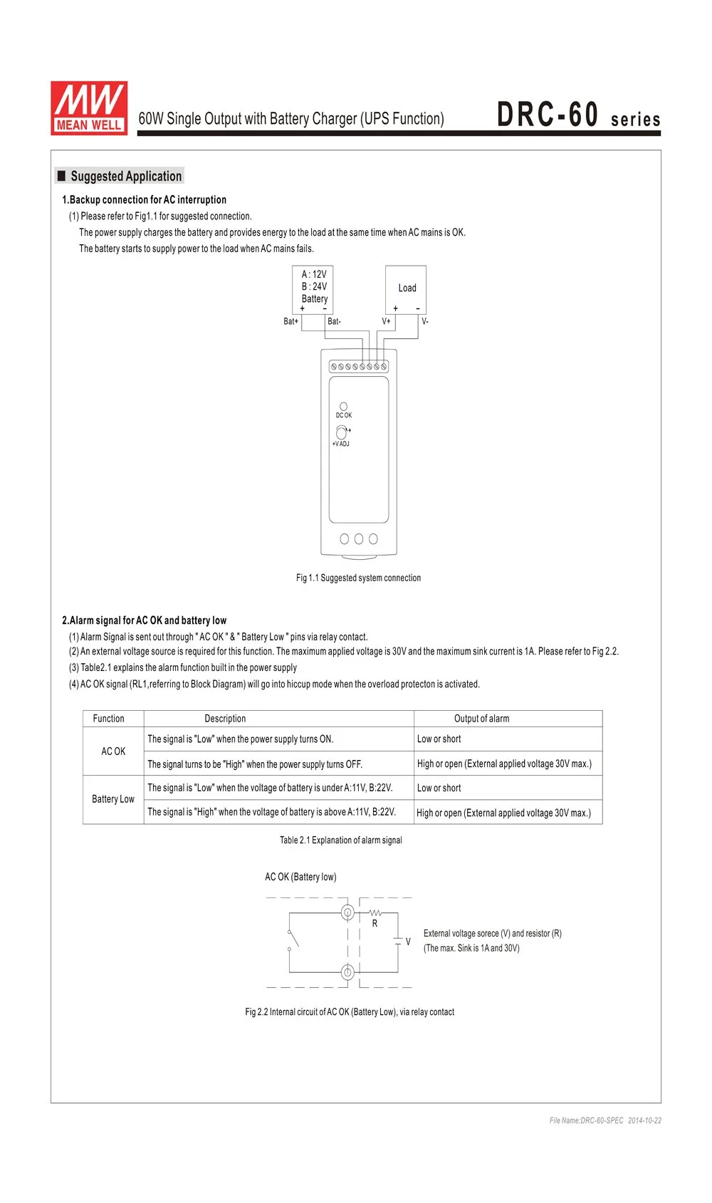 MEAN WELL DRC-60B импульсный источник питания 60 Вт 24~ 30 в 110 В/220 В AC 27,6 в DC 1.4A 0.75A din-рейка зарядное устройство с функцией UPS