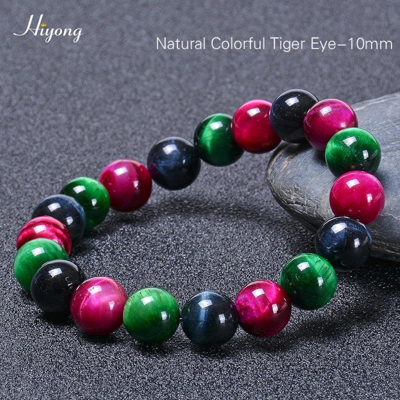 Tiger Eye (10mm) HIYONG зеленый браслет из Тигрового Глаза Натуральный камень энергии бусины из лечебных камней Браслеты тигровый глаз из бисера браслет для Для мужчин Для женщин 6/8/10 мм - Окраска металла: Tiger Eye (10mm)