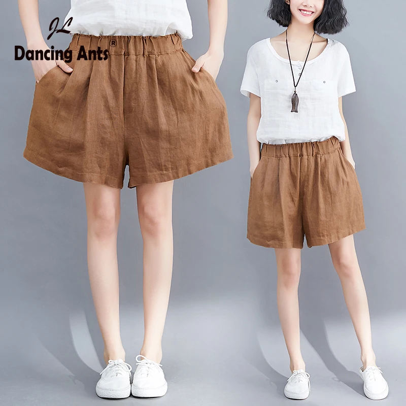 

Woman Plus-Size Shorts Elastic High Waist Wide-leg A-line Shorts Korean Style Solid Pockets Loose Casual Female Short Trousers